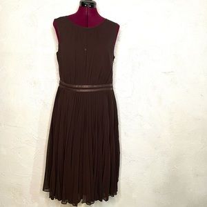 Anne Klein Brown Chiffon Dress, Accordion Pleated